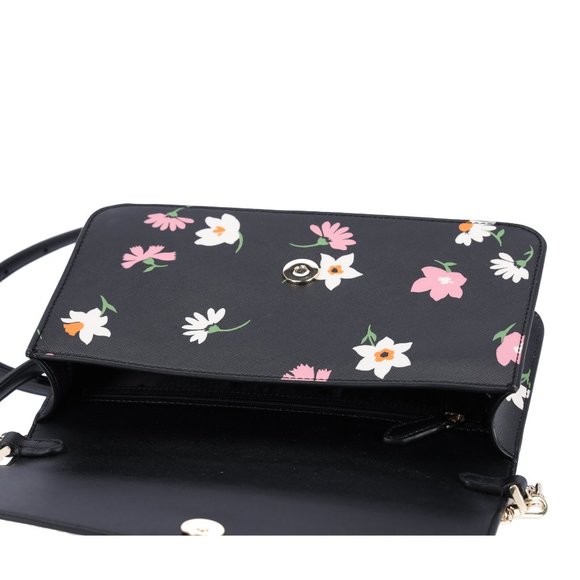 Kate Spade Madison Black Floral Pink Waltz Flap Convertible Crossbody KF441 - Picture 9 of 9